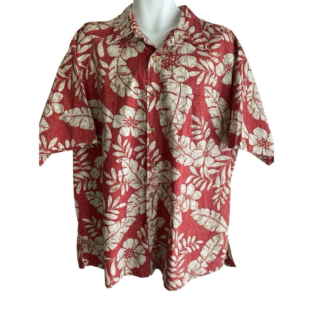 Cooke Street Honolulu Reverse Print Aloha Hawaiian Shirt Men's 2XL Red Leaves